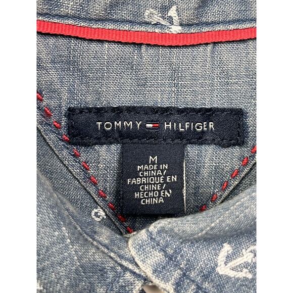 Tommy Hilfiger‎ Shirt Womens Medium Chambray Denim Popover Anchor Button - Picture 3 of 5